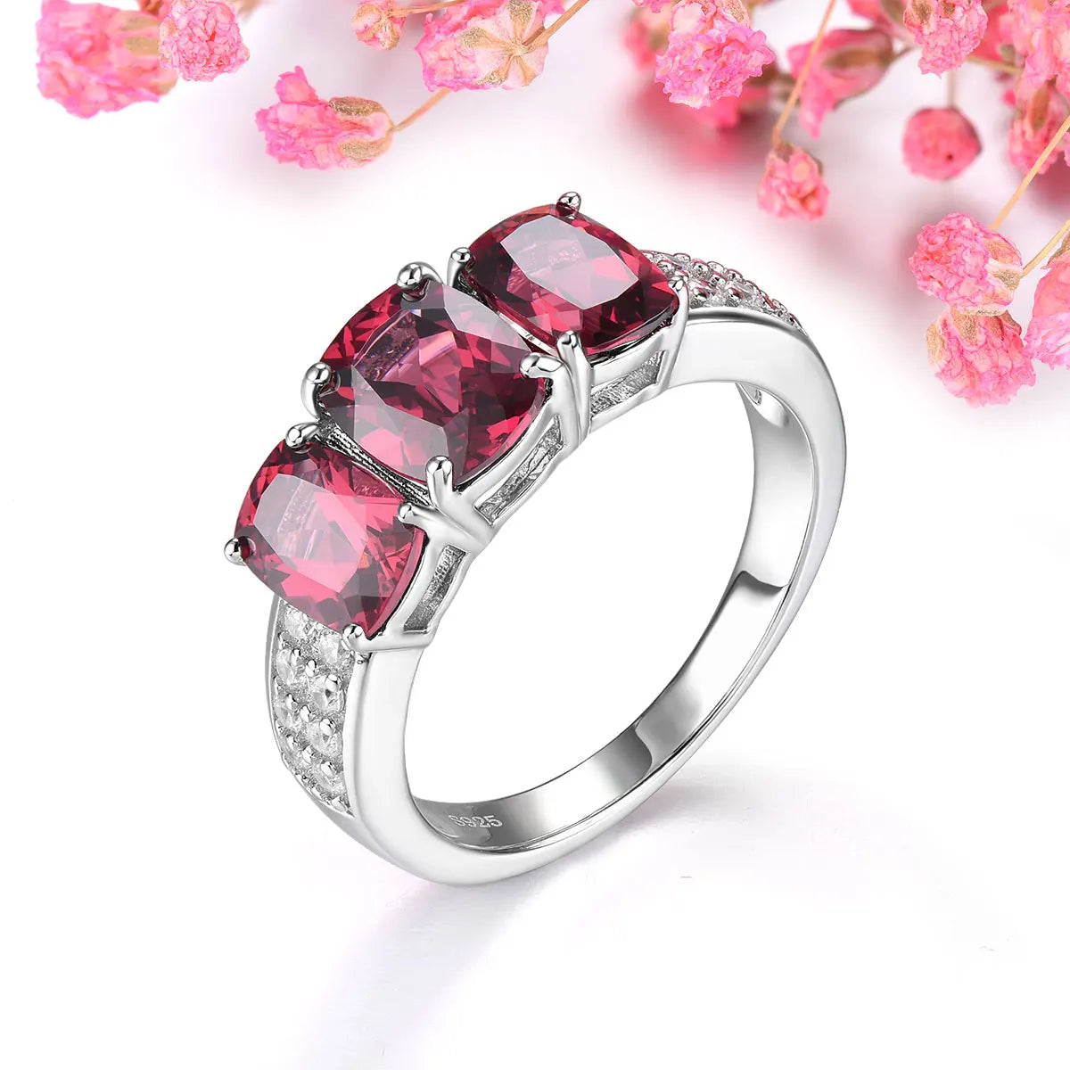 Natural Genuine Rhodolite Garnet Solid Silver Rings 4.2 Carats Women Romantic Gemstone Fine Jewelry Elegant Classic Style