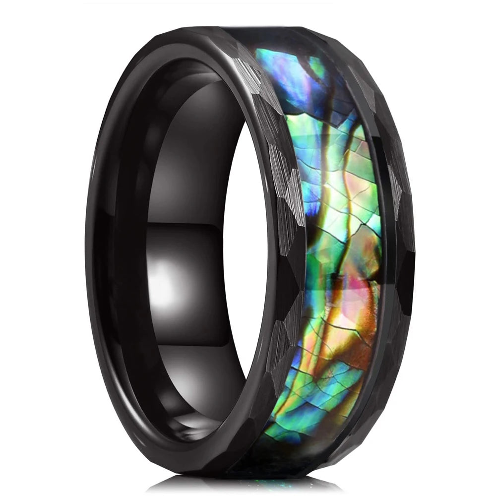 Fashion 8mm Rose Gold Color Stainless Steel Guitar string Rings for Men Inlay Hawaiian koa wood Rings Wedding Band Jewelry Gifts