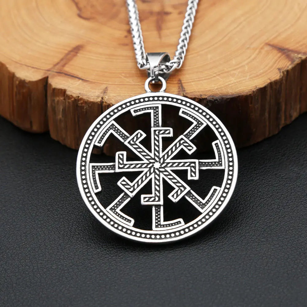 Vintage Fashion Slavic Kolovrat Symbol Pendant For Men Nordic Stainless Steel Vikings Celtic Knot Necklace Amulet Jewelry Gifts