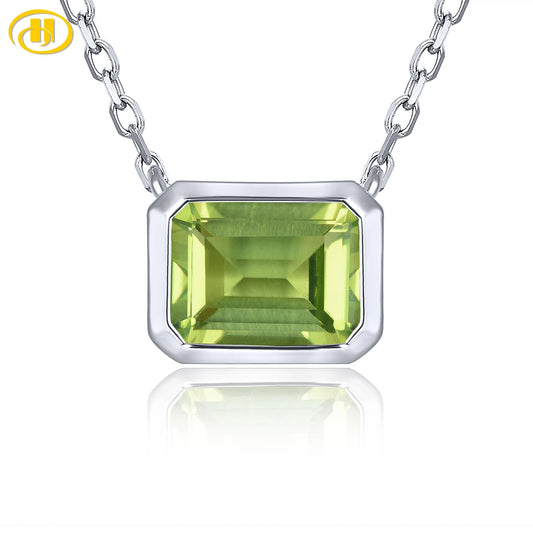 Natural Peridot Sterling Silver Women's Pendant Necklace 1.6 Carats Genuine Birthstone Romantic Elegant StyleChristmas Gifts