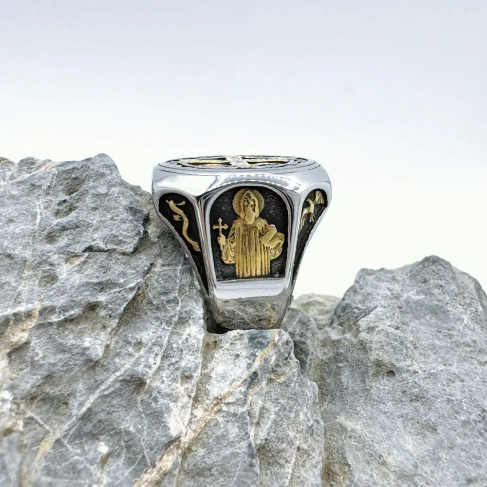 Crux Sancti Patris Benedict Cspb Cross Men Rings 316L Stainless Steel Punk Jewelry Size 7-13