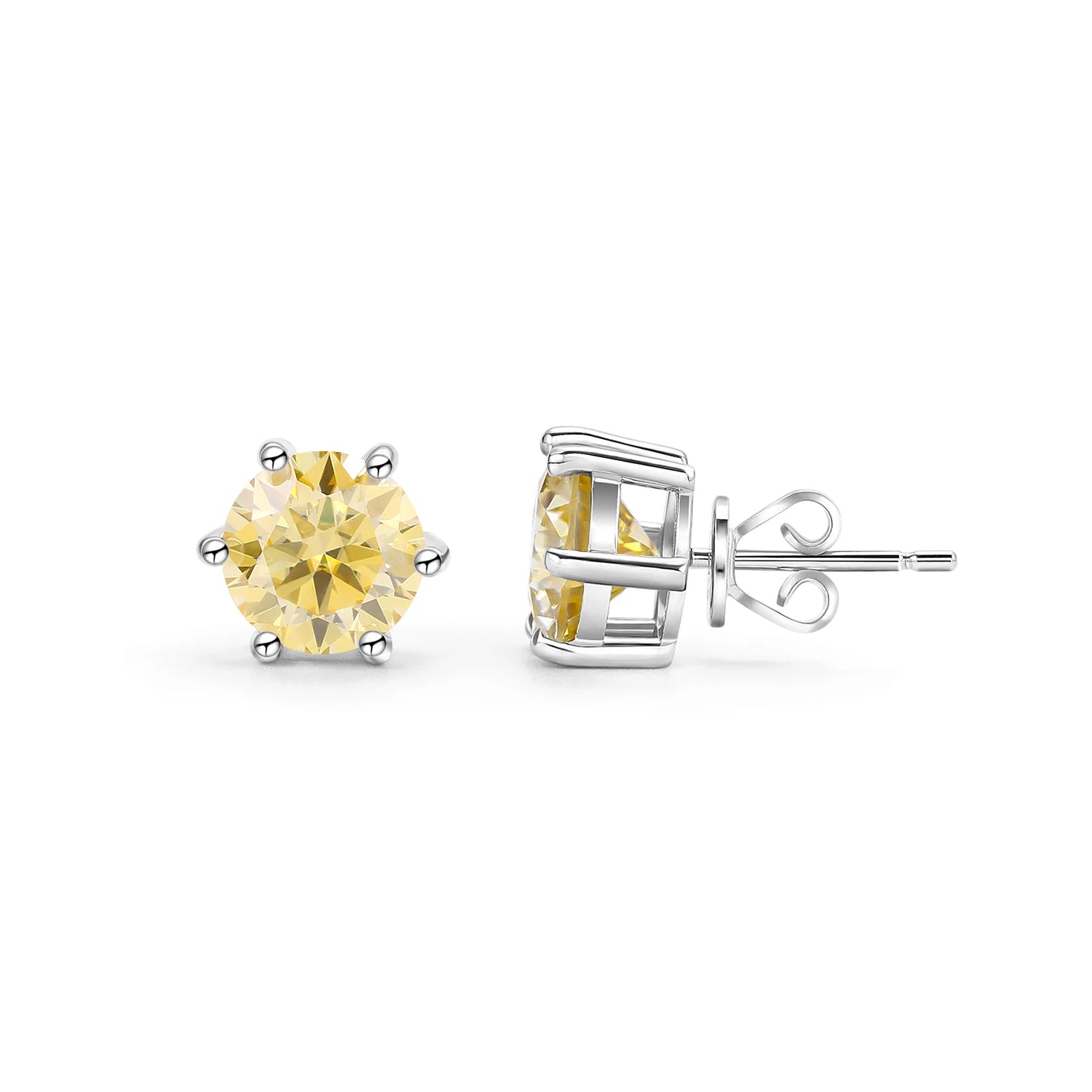 GEM'S BALLET Round Cut Pink Grey Yellow Moissanite Stud Wedding Earrings in 925 Sterling Silver Moissanite Six Prongs Earrings Yellow Moissanite