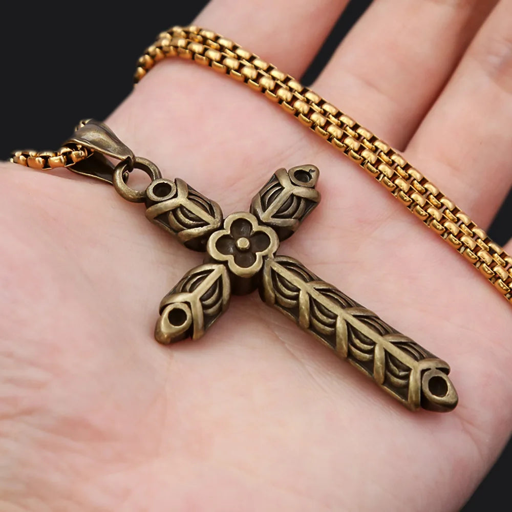 Stainless Steel Vintage Viking Style Cross Necklace for Women Fashion Punk Cross Necklace Male Jewelry Accessories