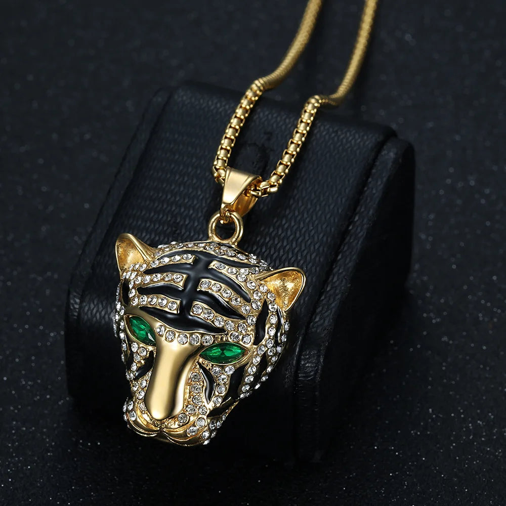 Fashion Stainless Steel Jewelry Silver Crystal Tiger Head Pendants Animal Designed Epoxy Wholesale Charms