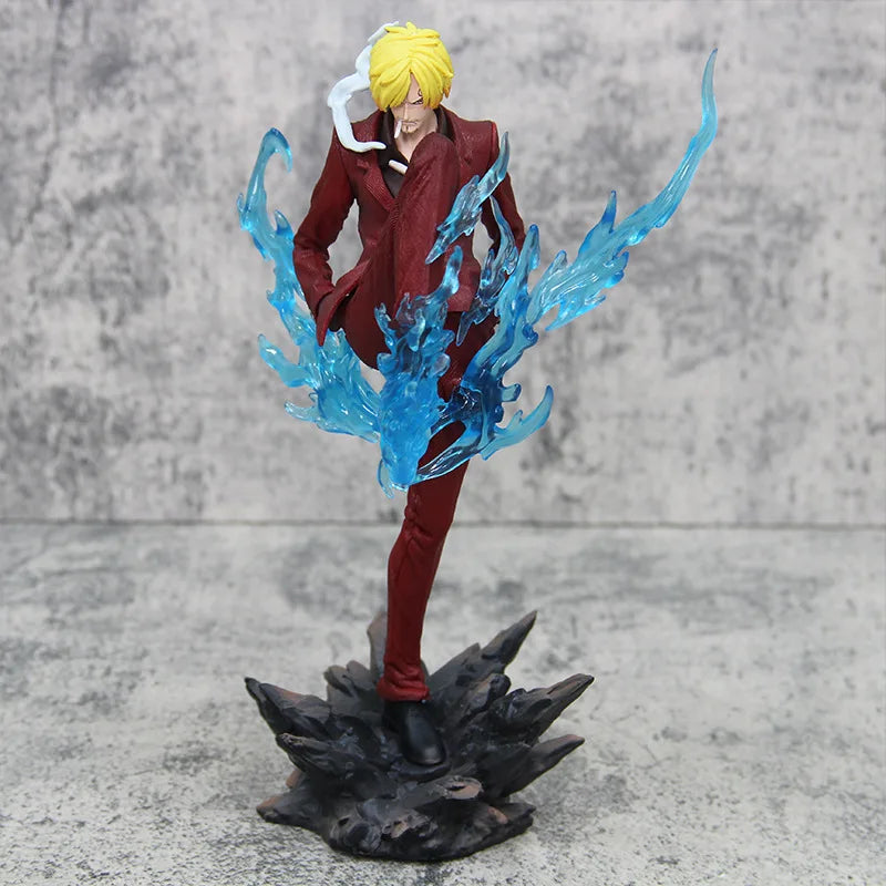 24cm One Piece Gk Sanji Standing Posture Demon Kick Red And Blue Special Effects Anime Figure Model Ornament Statue Toy Gifts