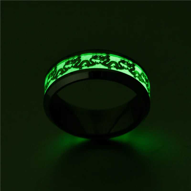 Cool Stainless Steel Luminous Dragon Rings for Men Women Dragon Totemn Glowing In Dark Couple Ring Wedding Bands Jewelry Gift