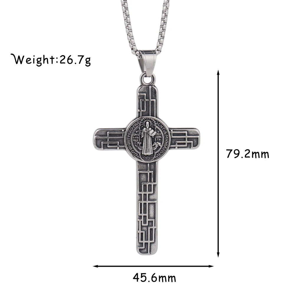 Classic Christian Jesus Cross Stainless Steel Necklace for Men Women Vintage Religion Prayer Baptism Pendants Jewelry
