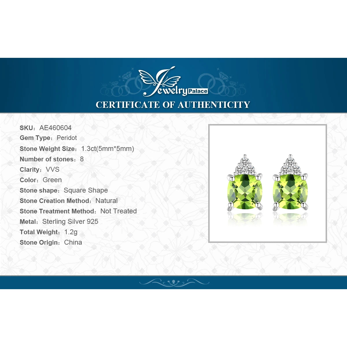 JewelryPalace 1.3ct Natural Peridot 925 Sterling Silver Stud Earrings for Women Fashion Green Gemstone Jewelry Birthday Gift