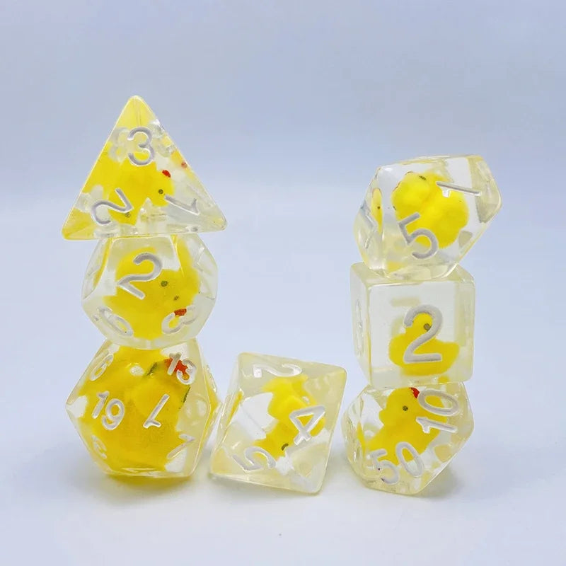 New DND Upscale 7Pcs Resin Dice Set Polyhedral Inline Animal D4 D6 D8 D10 D12 D20 Dices for RPG Board Game and Tabletop Games Transparent - Duck