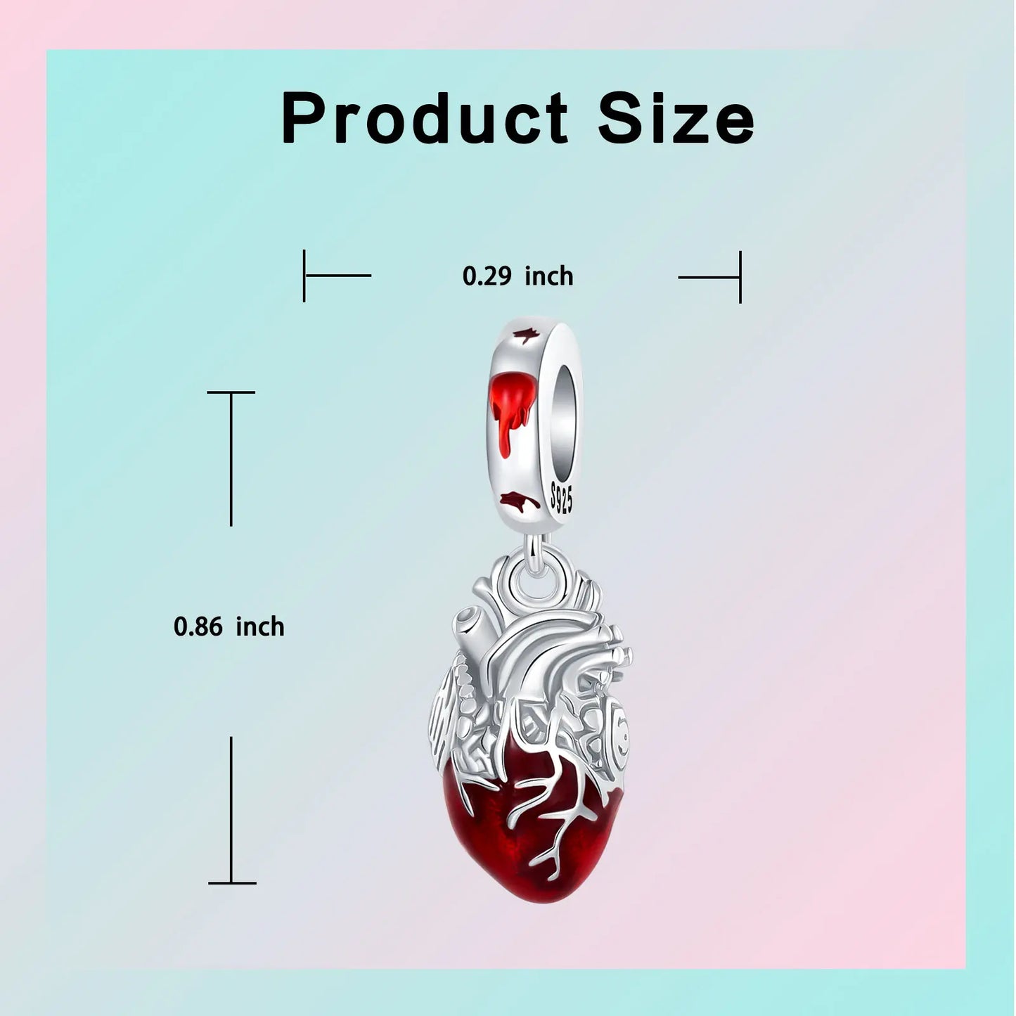 Heart & Organ Charm 925 Sterling Silver Red Rose Skull Dangle Pendant Dark Aesthetic Fit Bangle Bracelet Necklace DIY Jewelry