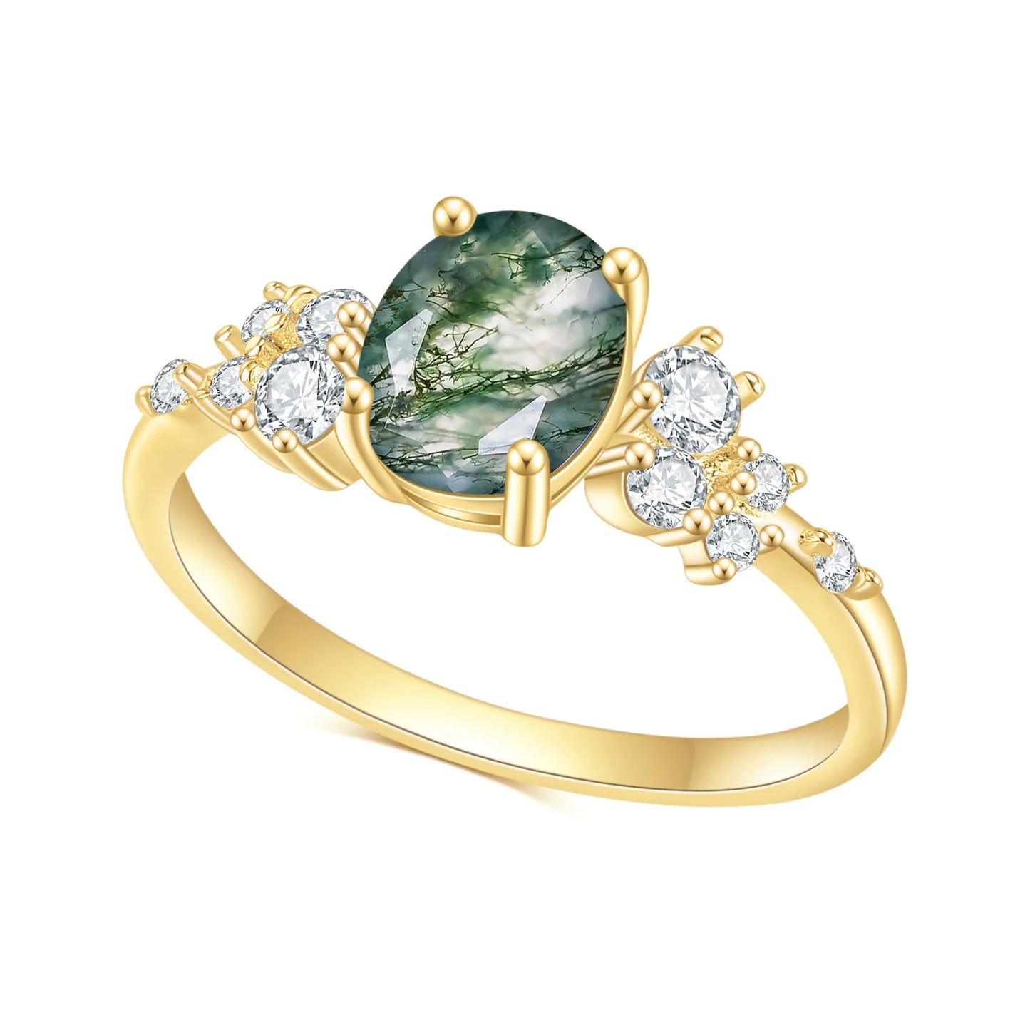 GEM'S BALLET 1.18CTW Oval Cut Moss Agate Antique Bridal Engagement Rings in 925 Sterling Silver Women's Gemstone Ring 925 Sterling Silver Moss Agate-G