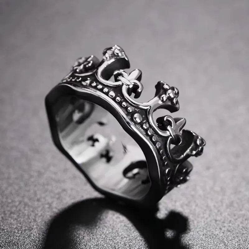 Classic Retro Crown King Ring Men Fashion Punk Simple Biker Ring Couple Jewelry Gift