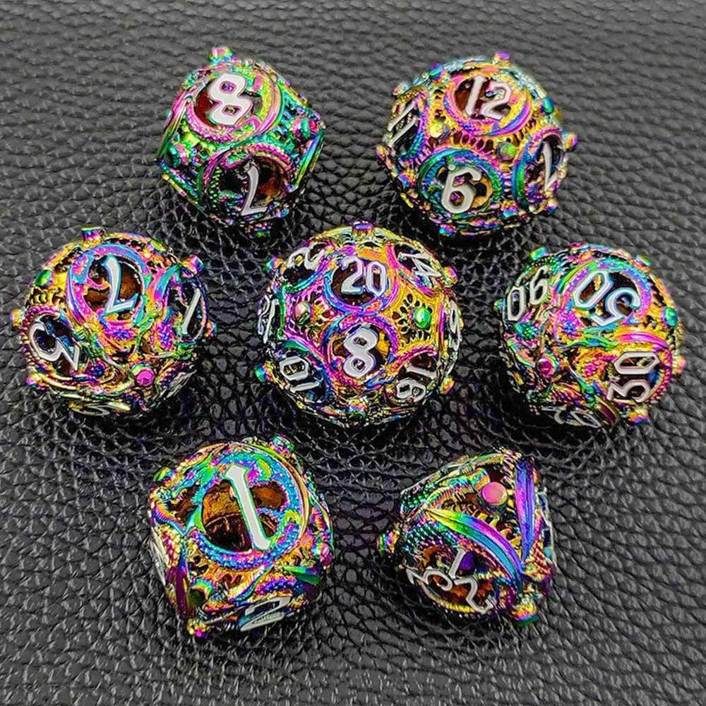 7Pcs Metal Hollow Dice Set Hollow Polyhedral Metal Dices Table Games Accessory For D&d DND D6 D8 D10 D12 D20