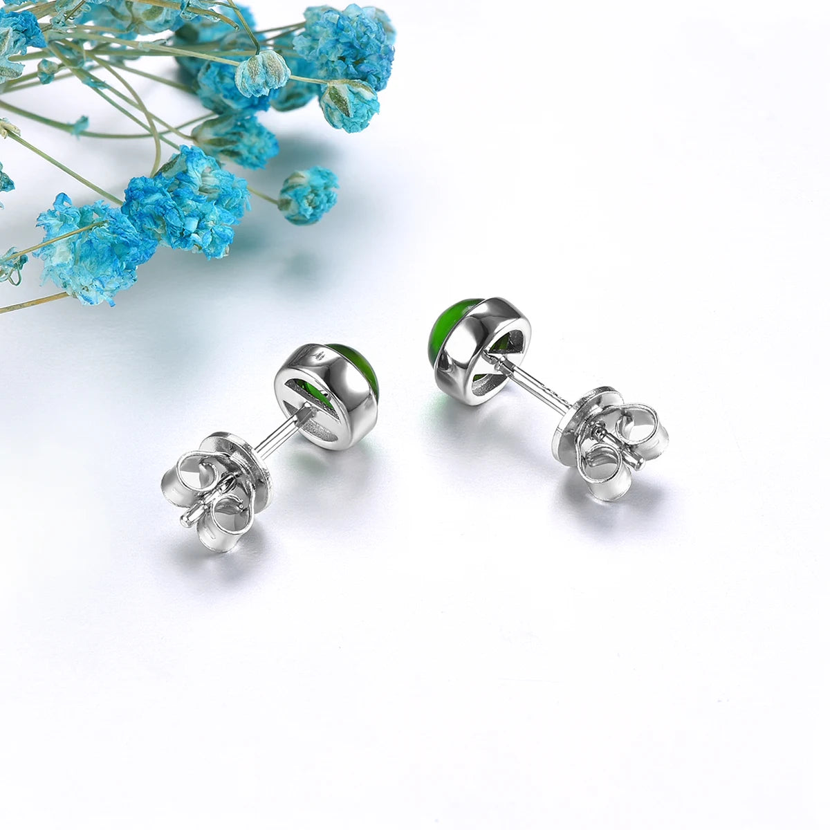 Natural Chrome Diopside Sterling Silver Stud Earring 1.3 Carats Cabochon Cut Genuine Gemstone Simple Classic Jewelry Women Gifts