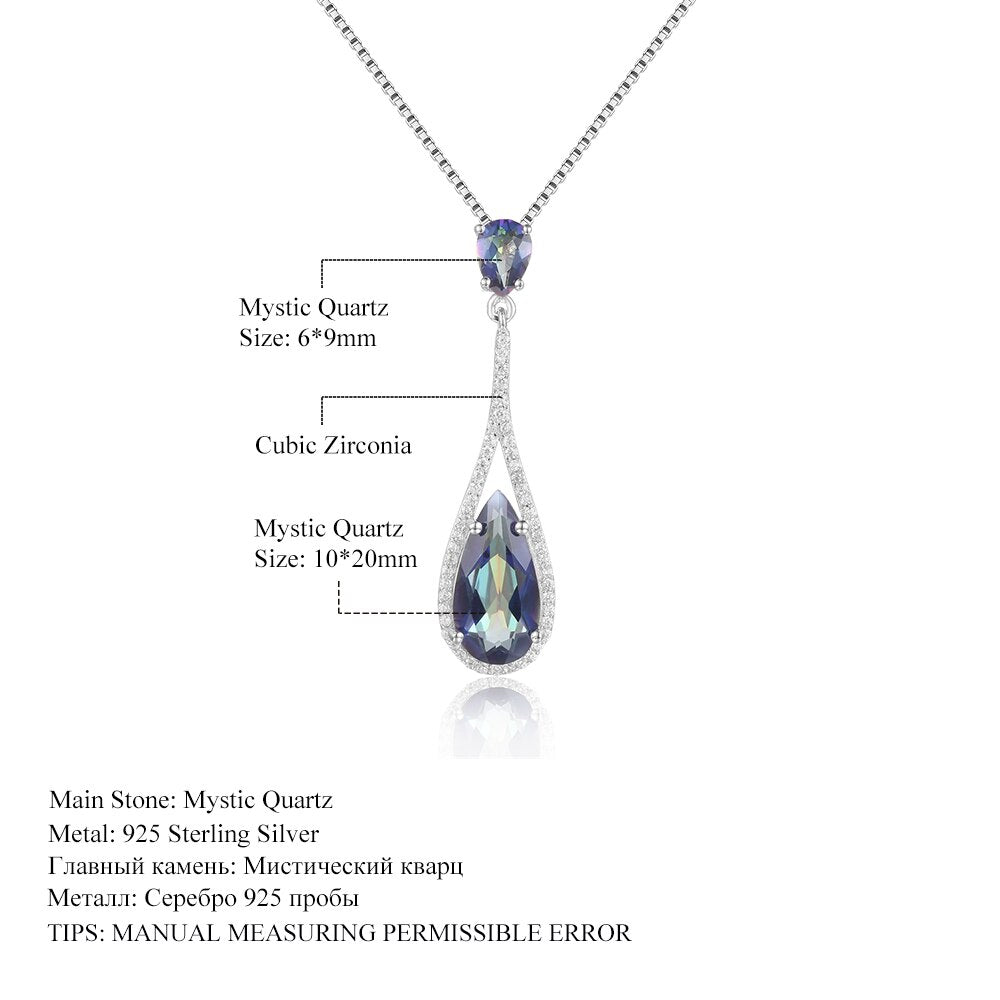 GEM&#39;S BALLET Round and Pear-Shaped Blueish Mystic Quartz Gemstone Halo Pendant Neckace in 925 Sterling Silver Gift For Her