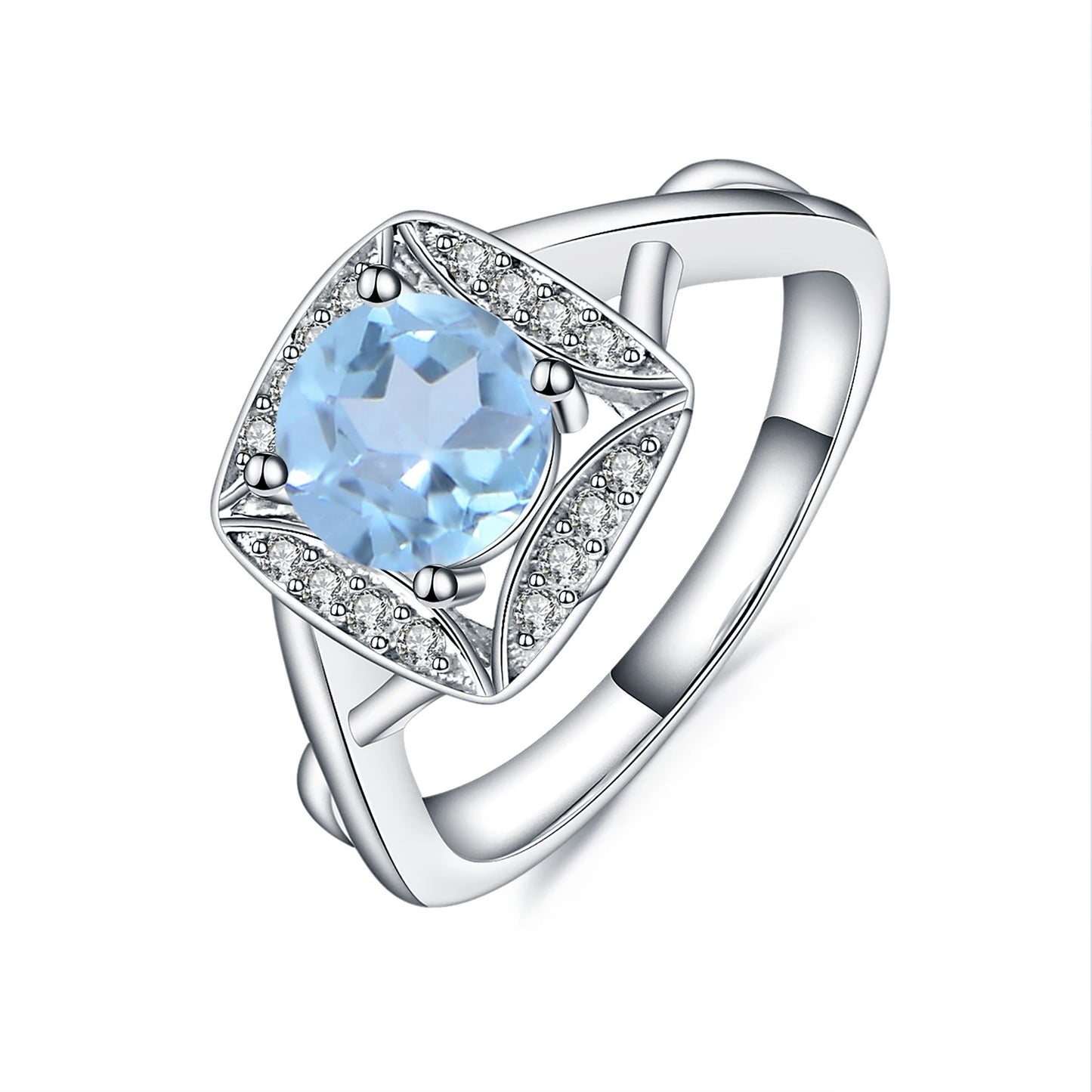 GEM'S BALLET 925 Sterling Silver Rings for Women Iolite Blue Mystic Quartz Ring Gemstone Romantic Gift Engagement Jewelry 925 Sterling Silver Sky Blue Topaz