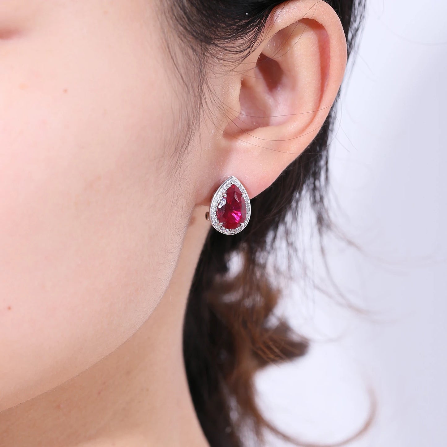 GEM'S BALLET Tiger Element Earrings Pear Shape 8x12mm Lab Blue Sapphire Stud Earrings in 925 Sterling Silver Gift For Her