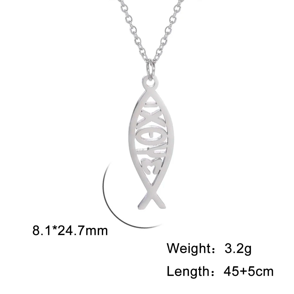 LIKGREAT Christian Jesus Fish Pendant Necklace for Women Stainless Steel Ichthys Faith Pray Choker Jewelry Valentine's Day Gifts