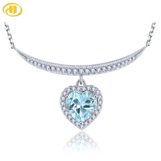 Natural Sky Blue Topaz Sterling Silver Necklace 2.4 Carats Heart Shape Romantic Elegant Ladies Gifts Fine Jewelry Daily Style