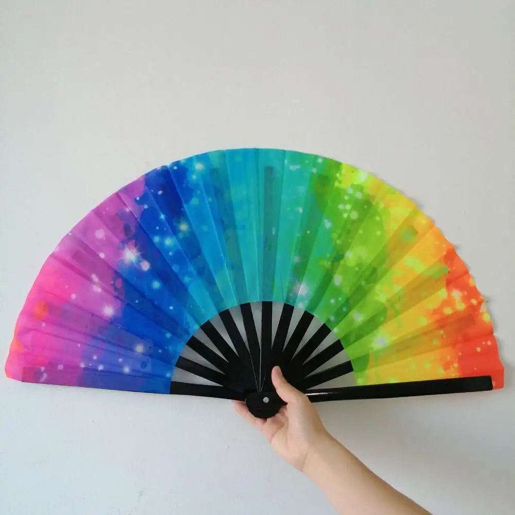 Folding Fan Colorful Holographic Rave Fans Bamboo Hand Fans for Festival Dancing Parties