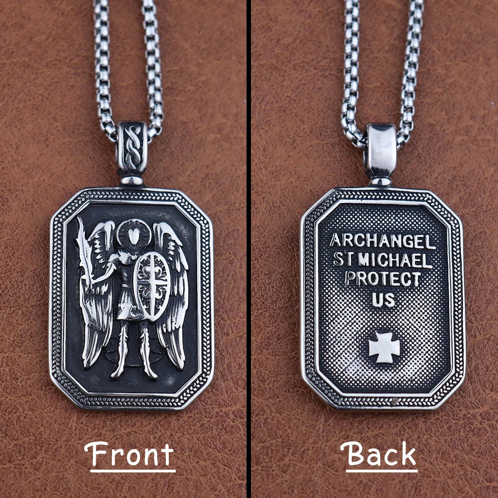 Classic Design Angel Knight Shield Pendant Stainless Steel Vintage Men Ancient Greek God of War Necklace Amulet Creative Jewelry