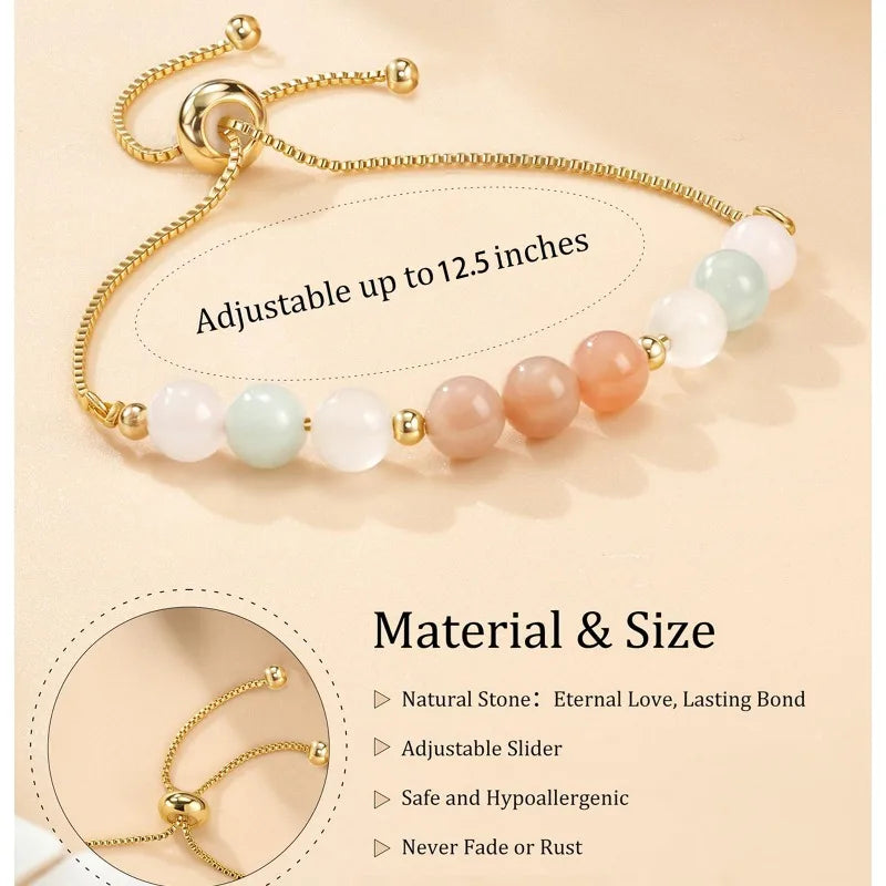 Natural Stone Moonstone Stainless Steel Bracelet Female, Adjustable, Gift for Mother sisters's Anniversary Friendship Jewelry