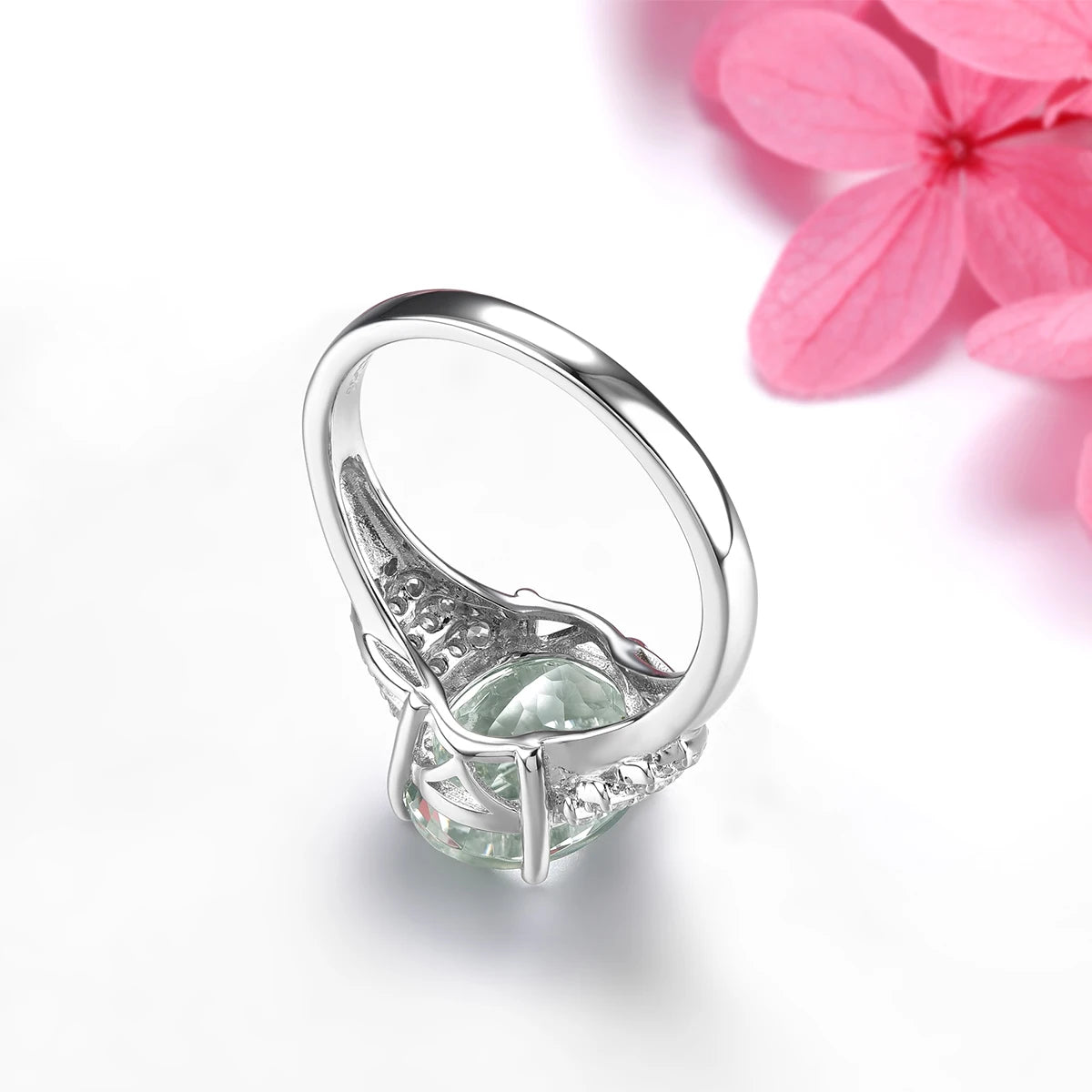 Natural Green Amethyst Silver Rings 6 Carats Amethyst Genuine Purple Crystal Women Romantic Elegant Style S925 Jewelrys Gifts