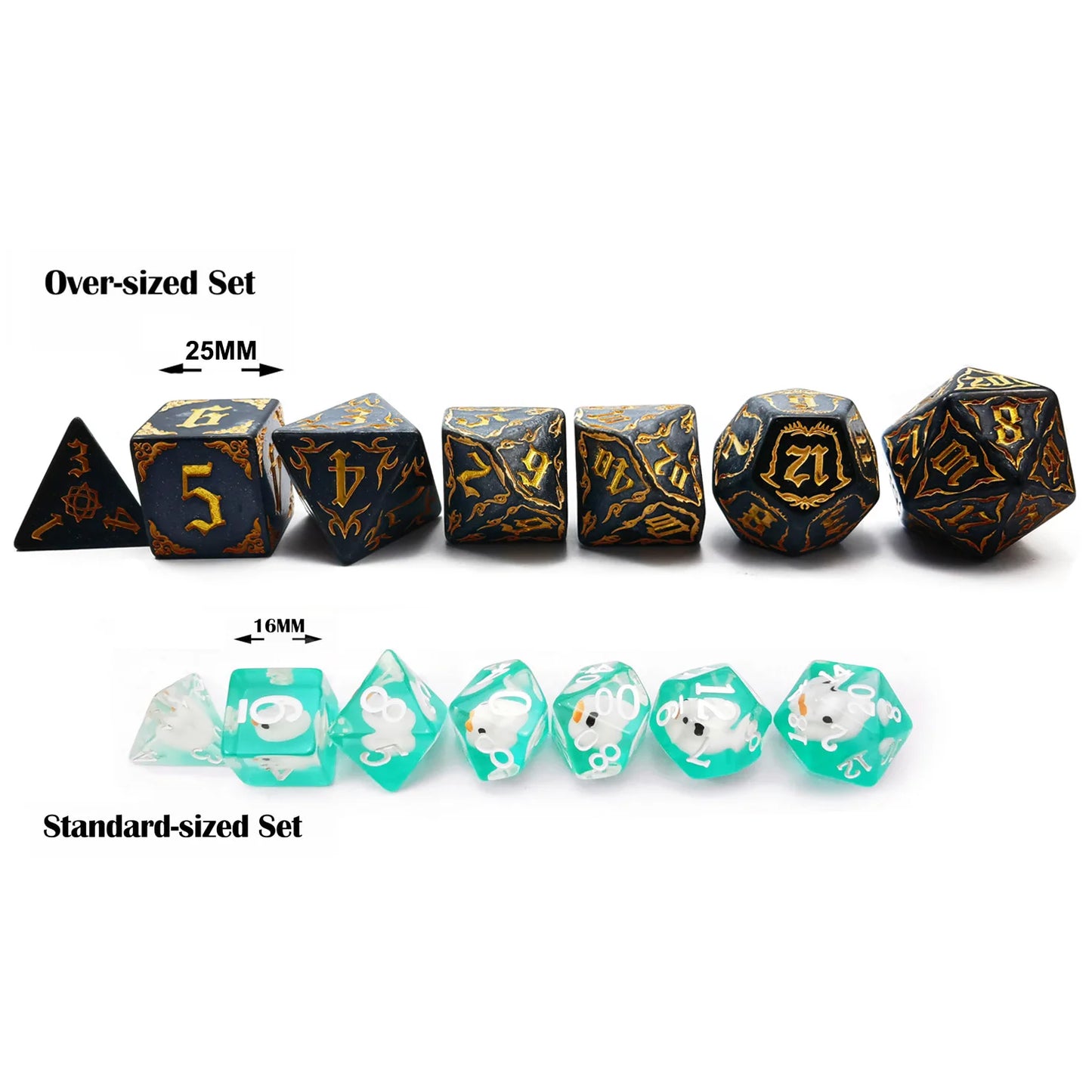 Bescon Giant Fire-Patterned DND Dice Set 1 Inch (25MM) , Oversized D&D Dice Set for Dungeons and Dragons Role Playing Games