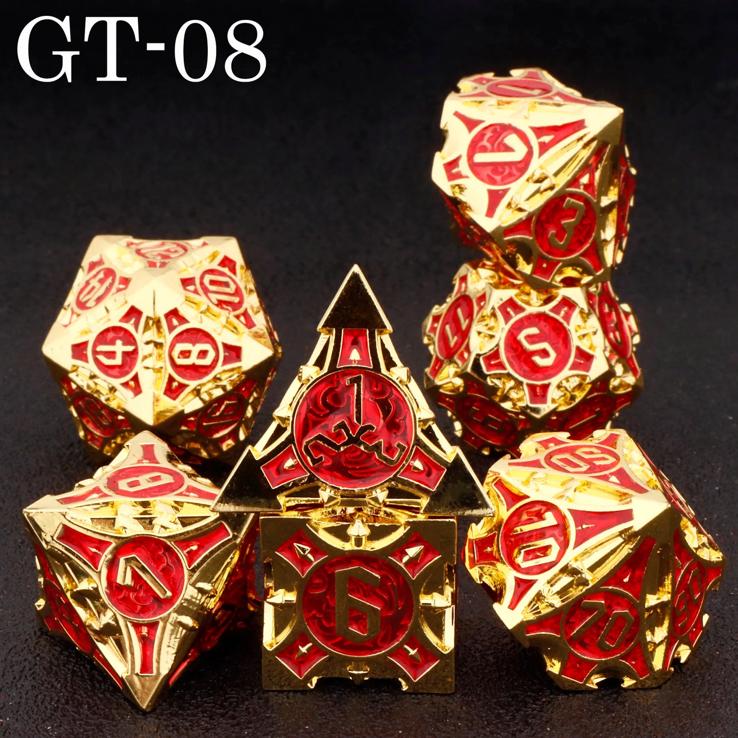 Dnd metal dice set ，red metal dice set for dungeons and dragons ，sharp edge d&d dice set GT-08