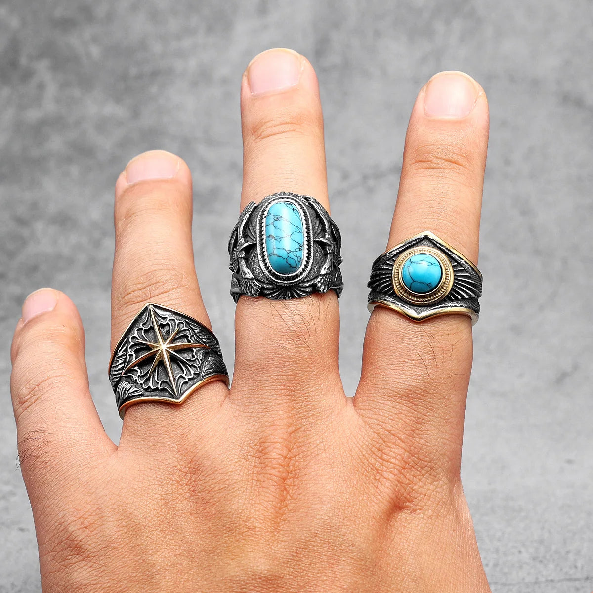 Starry Ring 316L Stainless Steel Star Men Ring Punk Rock Rap for Biker Male Boyfriend Mariner Jewelry Creative Gift Dropshipping