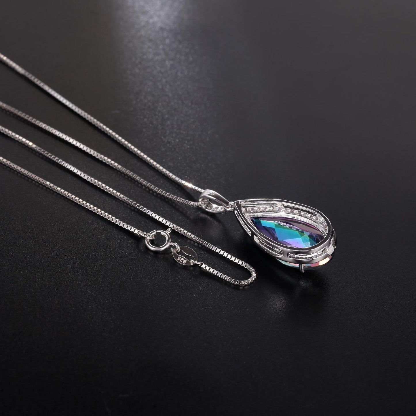 GEM&#39;S BALLET 7.89Ct 10x20mm Pear Shape Rainbow Mystic Topaz Gemstone Halo Pendant Neckace in Sterling Silver Gift For Her