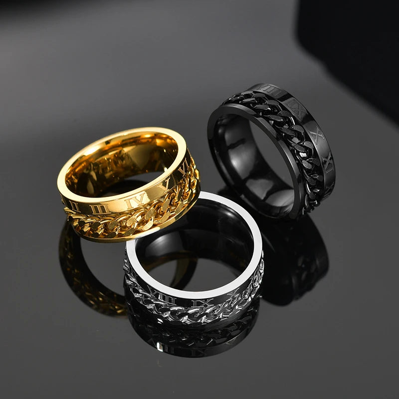 Cool Stainless Steel Rotatable Men Ring High Quality Spinner Chain Punk Women Jewelry for Party Gift