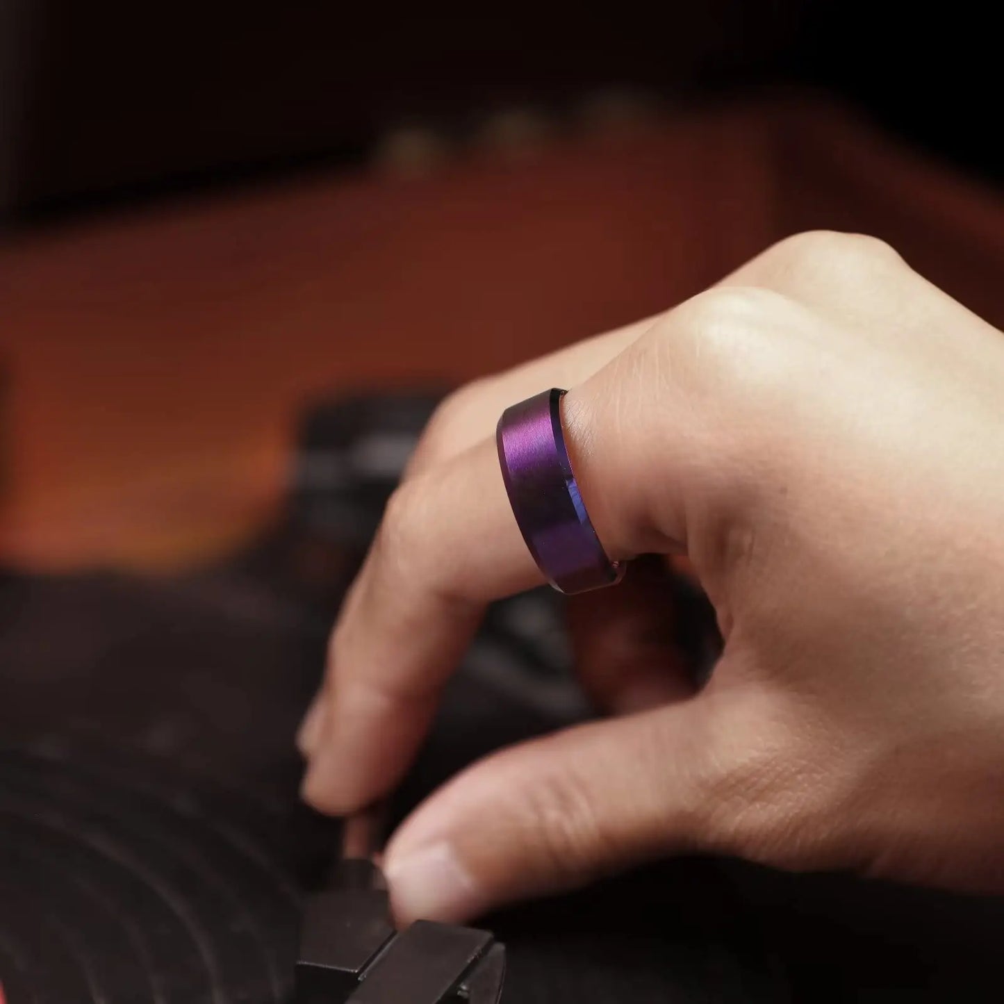 Simple 8mm Purple Stainless Steel Rings For Men Women Purple Matte Finish Beveled Polished Edge Men Rings Wedding Band Jewelry