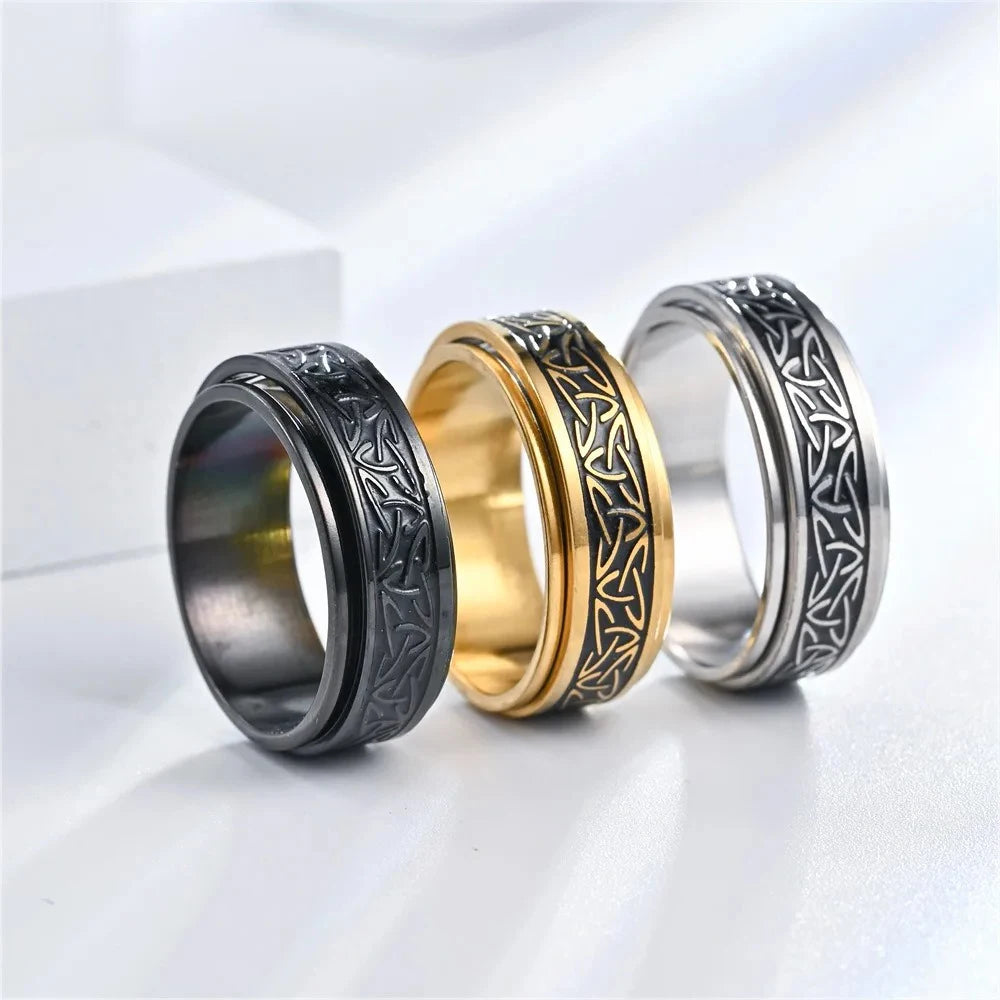 Vintage Irish Viking Celtics Knot Rings For Men Women Viking Stainless Steel Spinner Fidgets Rings Retro Rock Party Jewelry Gift