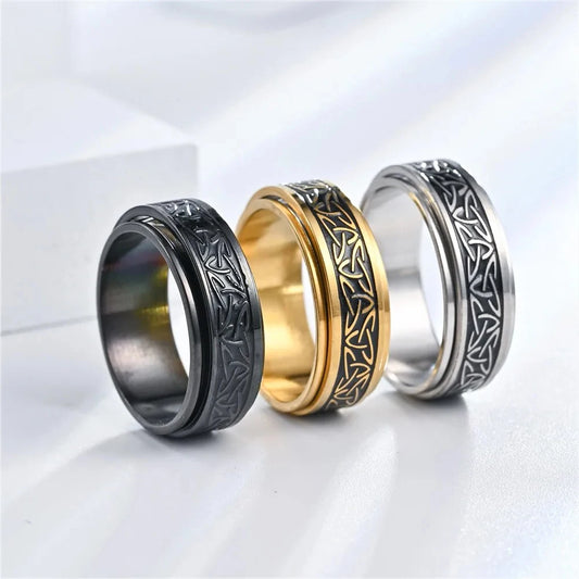 Vintage Irish Viking Celtics Knot Rings For Men Women Viking Stainless Steel Spinner Fidgets Rings Retro Rock Party Jewelry Gift