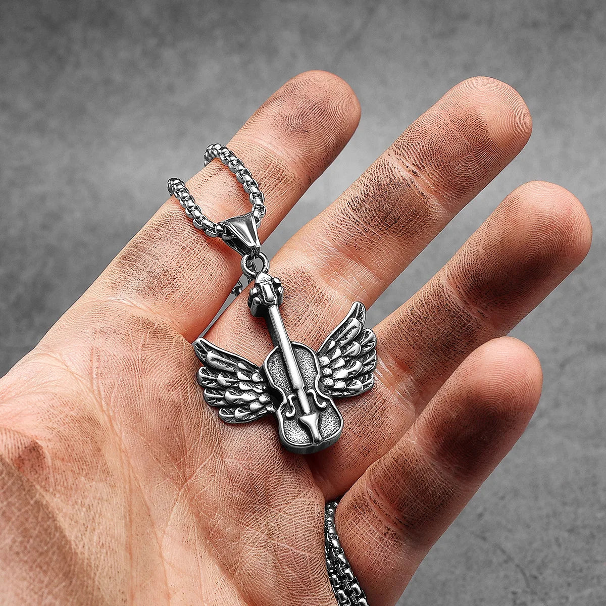 Angel Wing Violin Stainless Steel Men Necklaces Pendant Chain Punk For Women Fashion New In Jewelry Gifts Wholesale Dropshiping