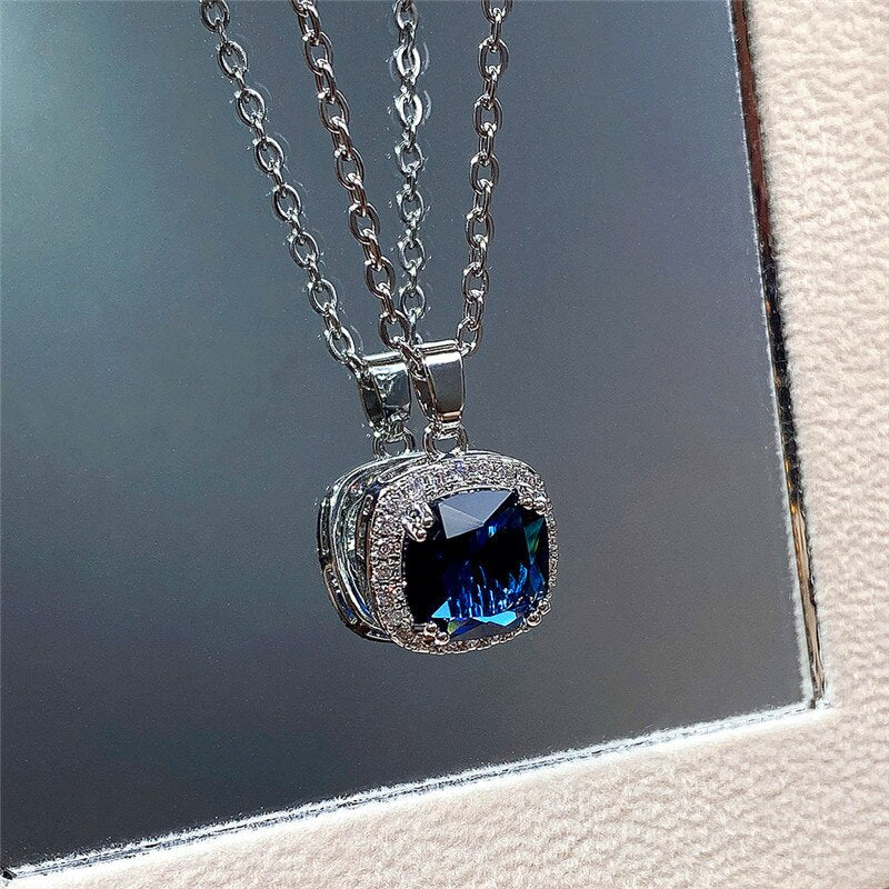 CAOSHI Graceful and Generous Lady Pendant Necklace with Dark Blue Zirconia Temperament Accessories for Anniversary Ceremony