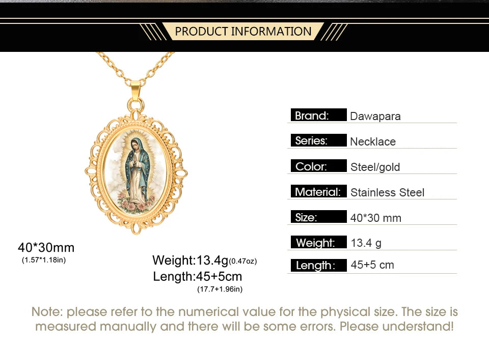 Our Lady of Guadalupe Necklace Catholic Virgin Mary Pendant Religious Faith Pray Protection Amulet Stainless Steel Jewelry
