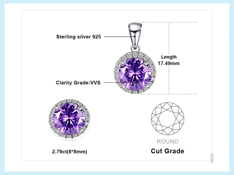 JewelryPalace 2.97ct Round Created Alexandrite Sapphire 925 Sterling Silver Pendant Necklace for Women Gemstone Choker No Chain