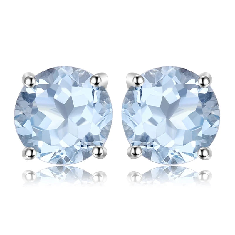 JewelryPalace Natural Garnet Amethyst Citrine Peridot Blue Topaz 925 Sterling Silver Stud Earrings for Women Gemstone Jewelry Natural Blue Topaz 1 China