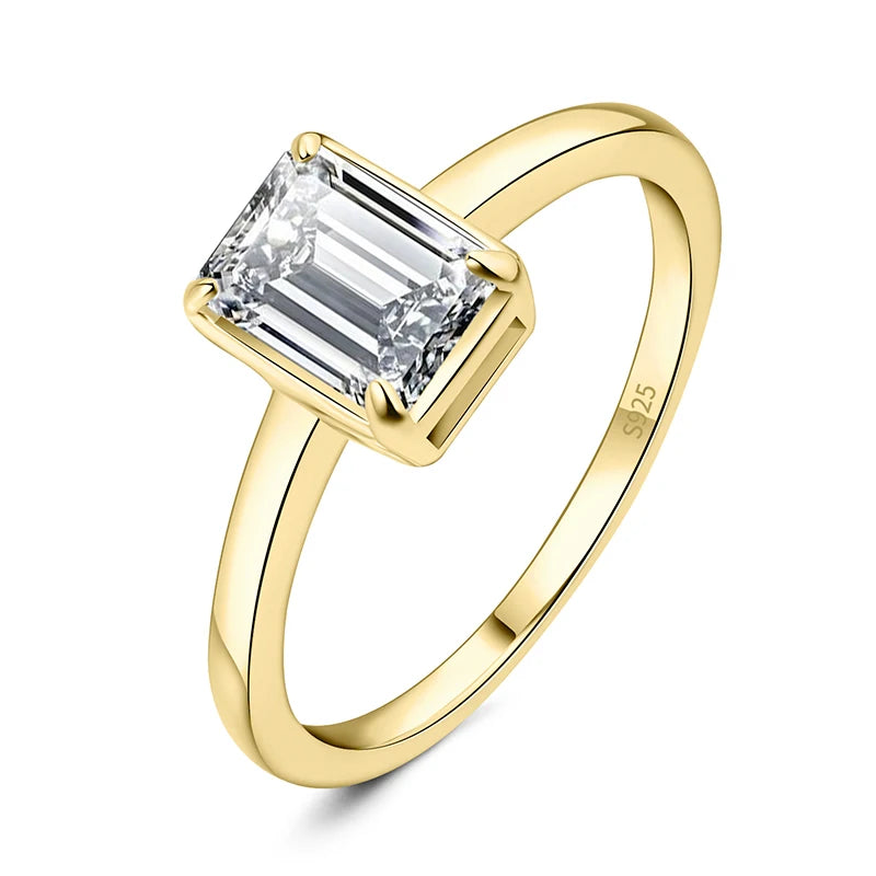 JewelryPalace Moissanite D Color 1ct Emerald Cut 925 Sterling Silver Solitaire Wedding Ring for Woman Yellow Rose Gold Plated