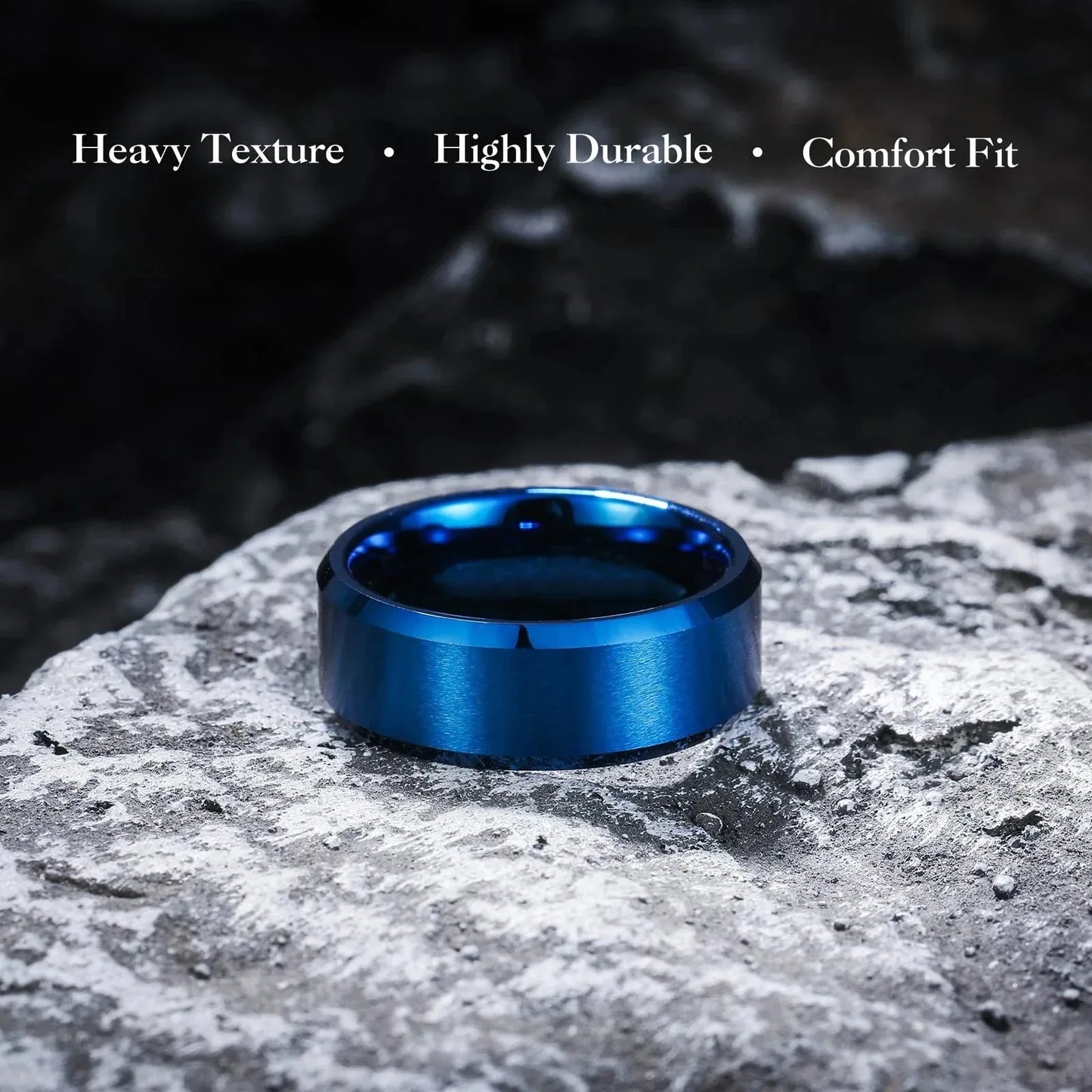 Simple 8mm Blue Stainless Steel Rings For Men Women Blue Matte Finish Beveled Polished Edge Men Rings Wedding Band Jewelry Gift