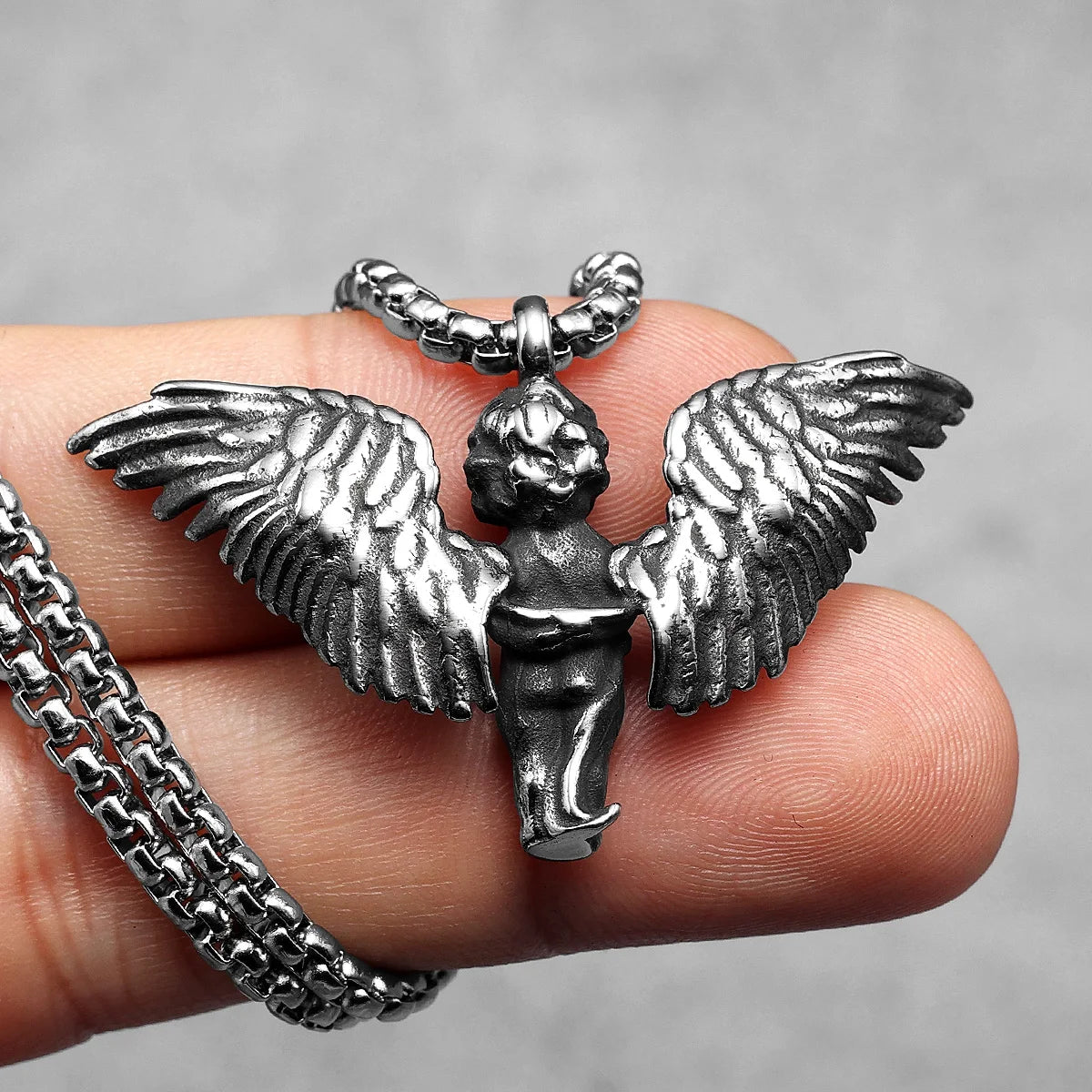 Angel's Wings Cute Cherub Stainless Steel Men Necklaces Pendant Chain Punk For Women Fashion Jewelry Gifts Wholesale Dropshiping