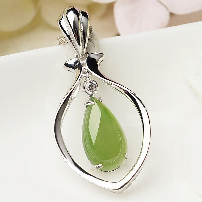 Christmas Gift Water Drop Natural Jade 925 Sterling Silver Pendant Necklaces for Women Jade Jewellery Silver Chokers Necklaces