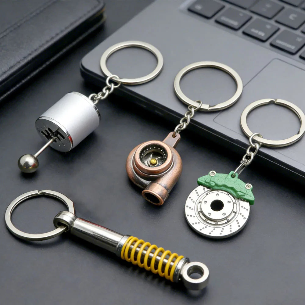 Creative Metal Mini Auto Parts Car Wheel Keychain Body Kit Enthusiast Keyring Accessories Key Ring Chain for Men Woman Gift