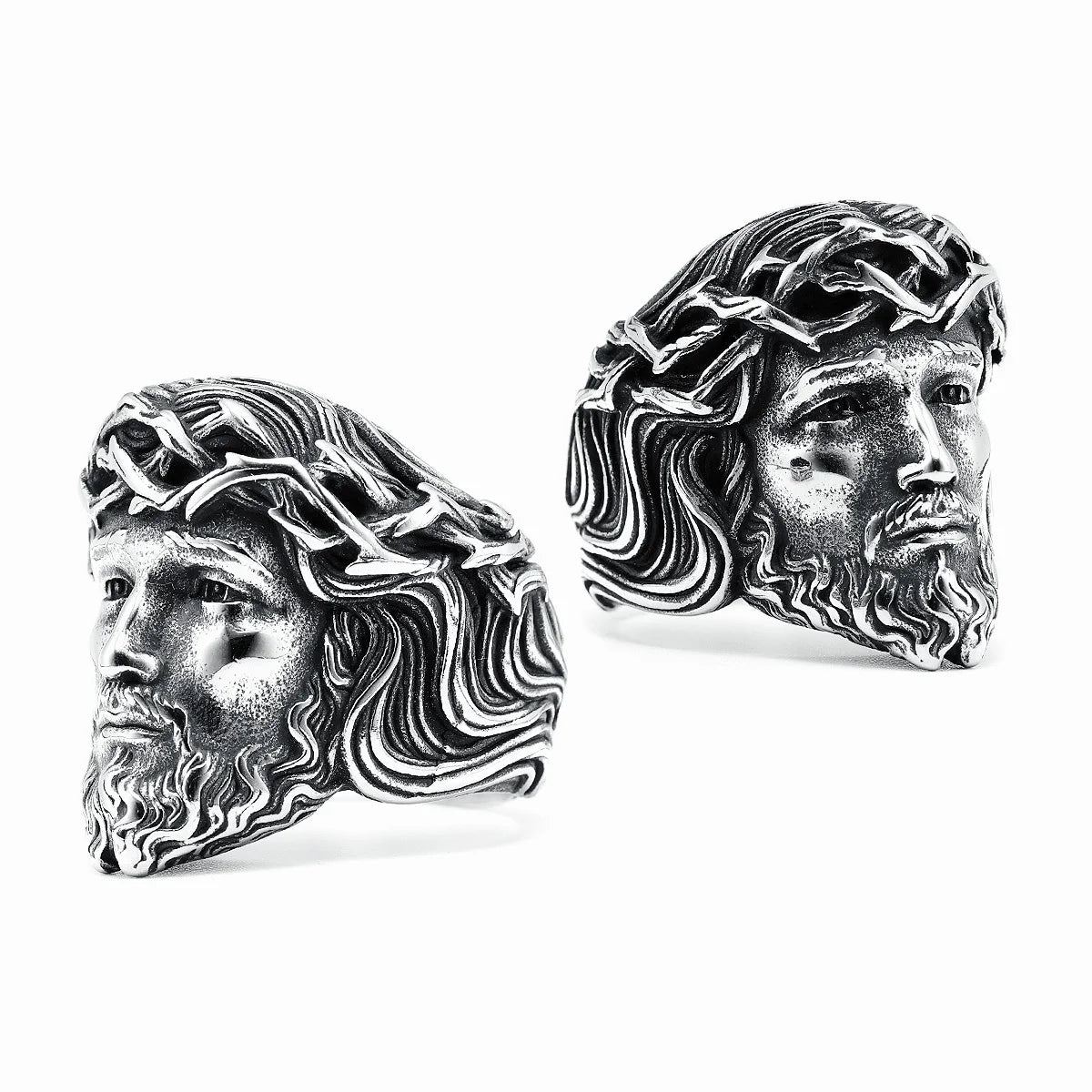 316L Stainless Steel Men Ring Christian Jesus Face Rings Religion Amulet Punk Rock for Male Biker Boyfriend Jewelry Best Gift