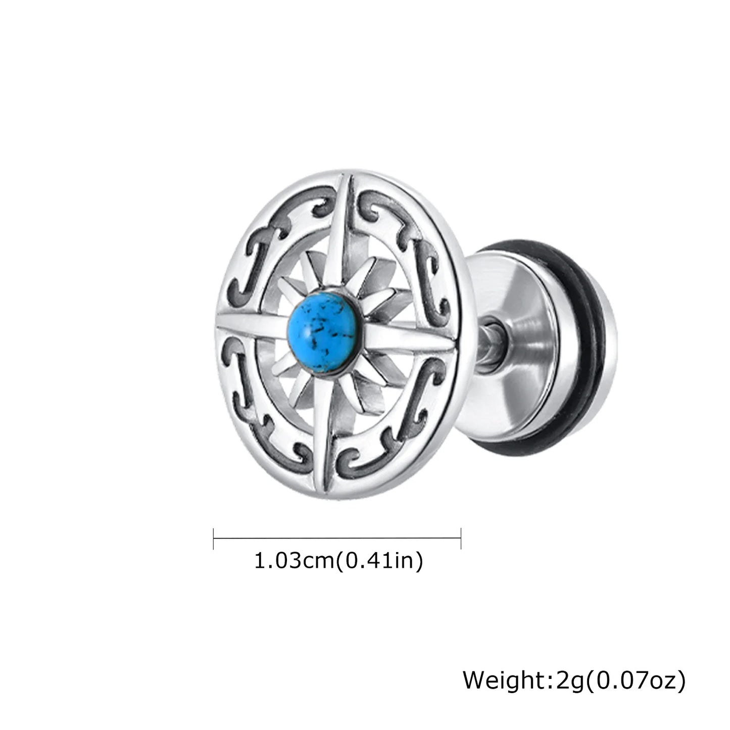 Vintage Men's Compass Stud Earrings,Stainless Steel Eight-pointed Star Round Metal Stud Earrings,Trendy Classic Jewelry Gifts