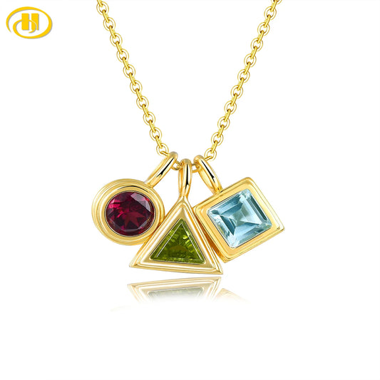 Natural Topaz Peridot Rhodolite Garnet Silver Yellow Gold Plated Pendant Women Special Unique Style Jewelry S925 Party Gifts