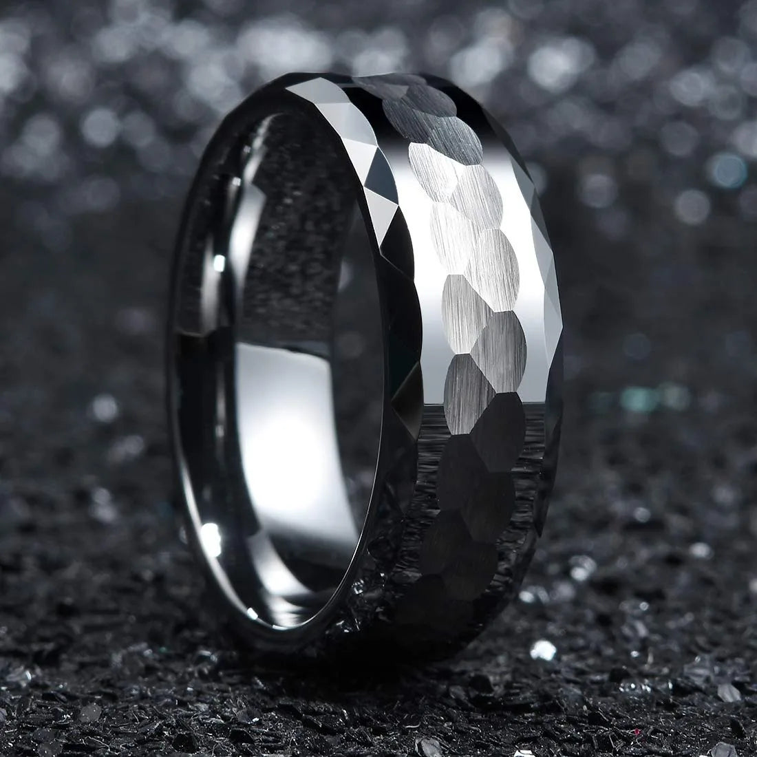 Fashion 8mm Men Stainless Steel Rings Silver Color Hammered Design Multi-Faceted Rings For Men Women Wedding Band Jewelry Gifts