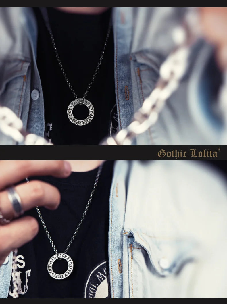 Viking Circle Pendant 925 Silver  Round necklace Trendy Men and Women Retro Jewelry